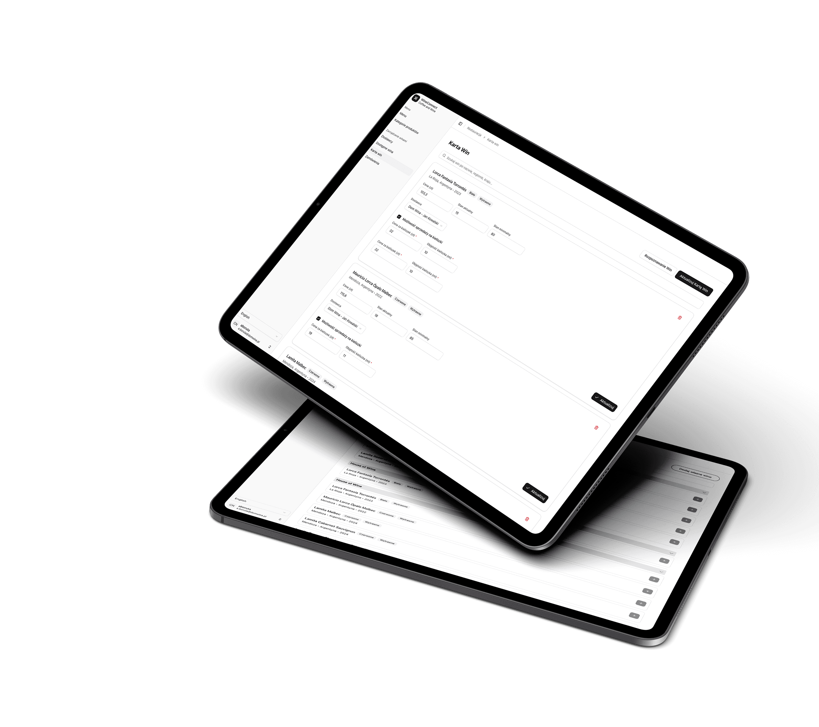 WineConnect dashboard on tablet